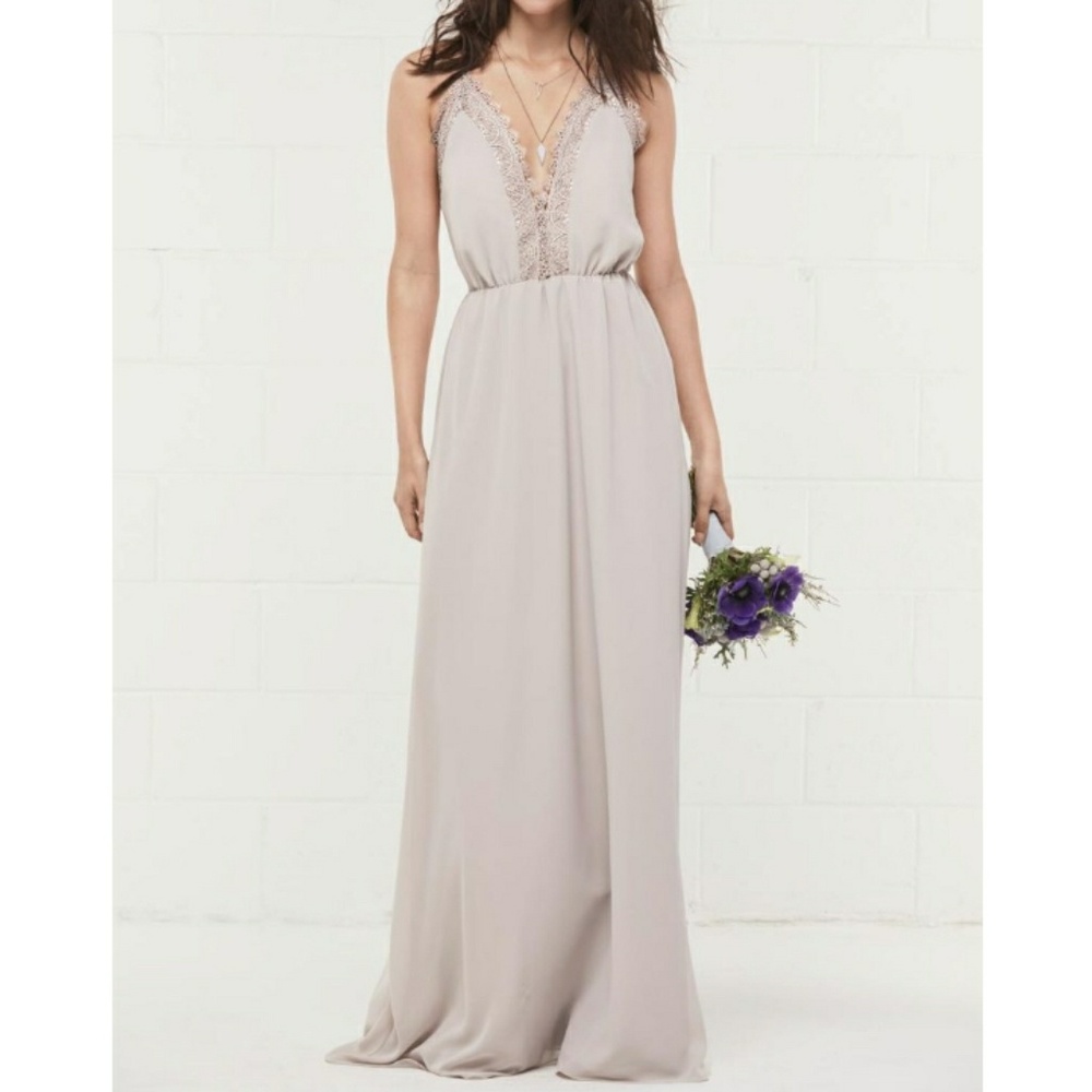 Wtoo Lace Trim Chiffon Dress ,Color Mocha